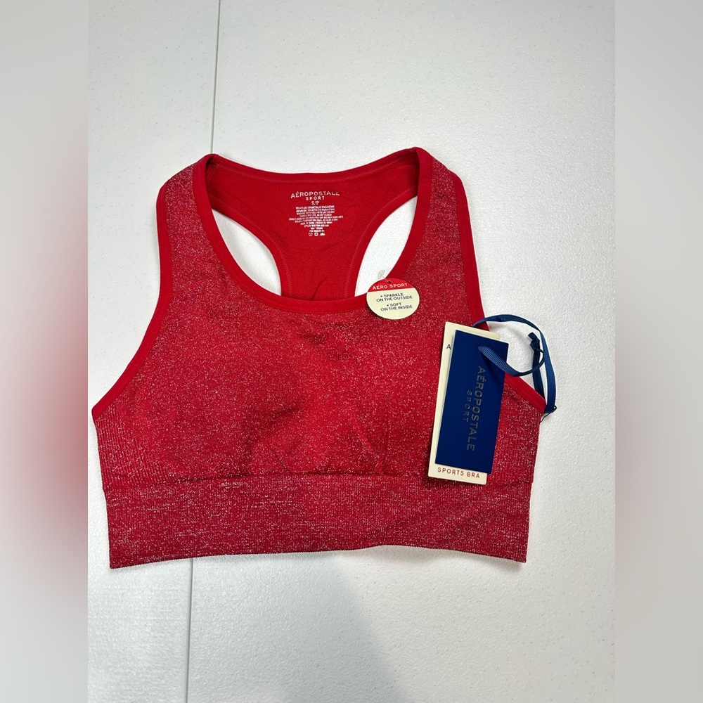NWT Aéropostale Sport Sports Bra Size S Medium Impact Red Sparkle Racerback